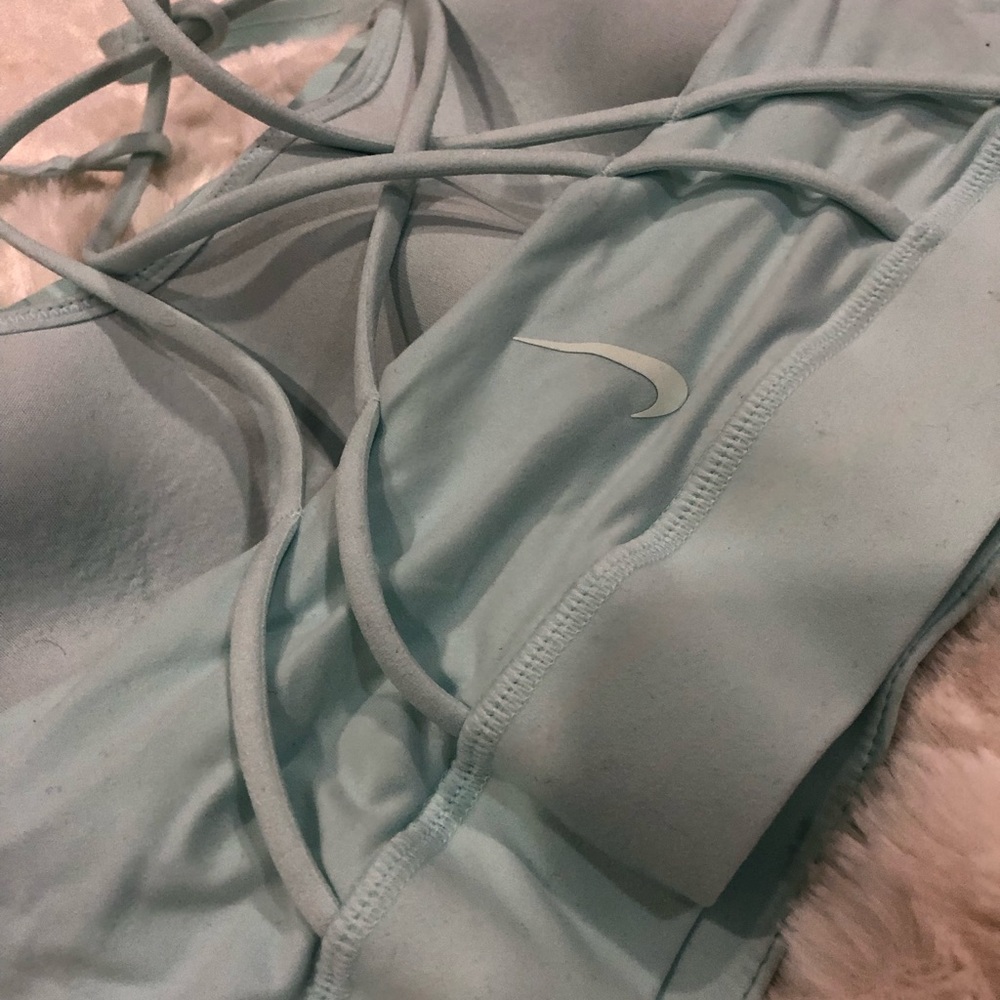 Nike Small Dri-Fit bluish green strappy workout sports bra w/ removable padding - Picture 3 of 5